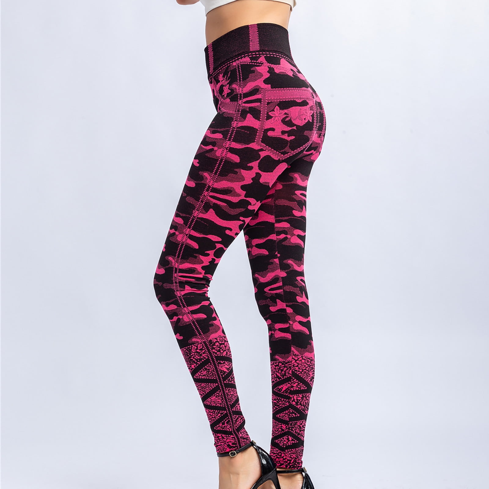 Yoga pants for women Sexy Camouflage Imitation Denim Leggings Elastic Slim  Breathable Capris Fagarn - Walmart.com