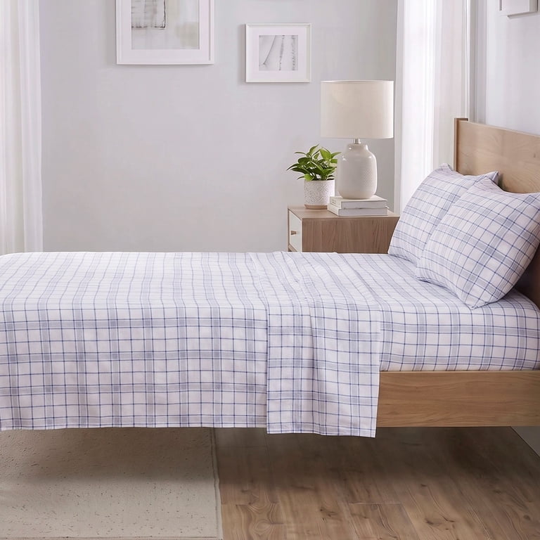 Regency Heights 4-Piece Queen Flannel Sheet Set, Blue Plaid photo 6