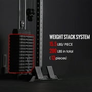 Mikolo Wall Mount Cable Machine Tower with 200LBS Weight Stack,27 Positions Adjustable Dual Pulleys Cable Crossover Machine For Home Gym