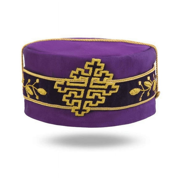 Sovereign Grand Commander 33rd Degree Scottish Rite Crown Cap - Hand Embroidery with Gold Bullion, Rich Fabric with Dark Purple Velvet Band