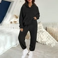 thumbnail image 2 of WCJM Women Pajama Sets Black Pajamas Set Women's Autumn and Winter Solid Color Hooded Long Sleeve Pocket Casual Pants Home Two Piece Set Woman Plush Fur Pajamas, 2 of 5