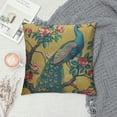thumbnail image 2 of RUIYC Throw Pillow Covers Vintage Watercolor with Peacock On Tree Cherry Trees with Flowers Yellow Colorful Bird Decorative Square Pillowcases Cushion Cover, 2 of 5