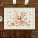 thumbnail image 3 of Juego de 4 manteles individuales de Pascua con diseño de flores de conejo, decoración de mesa de cocina de primavera de temporada, decoración de fiestas navideñas en interiores., 3 of 5