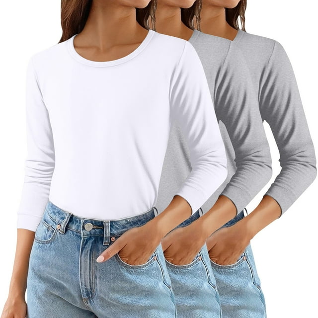 ManxiVoo Chemise Thermique Ajustée pour Femmes, Chaleur Hivernale, Couche de Base, Ensemble 3 Pcs, Col Roulé Confortable, Taille TTTG, Léger Cendré