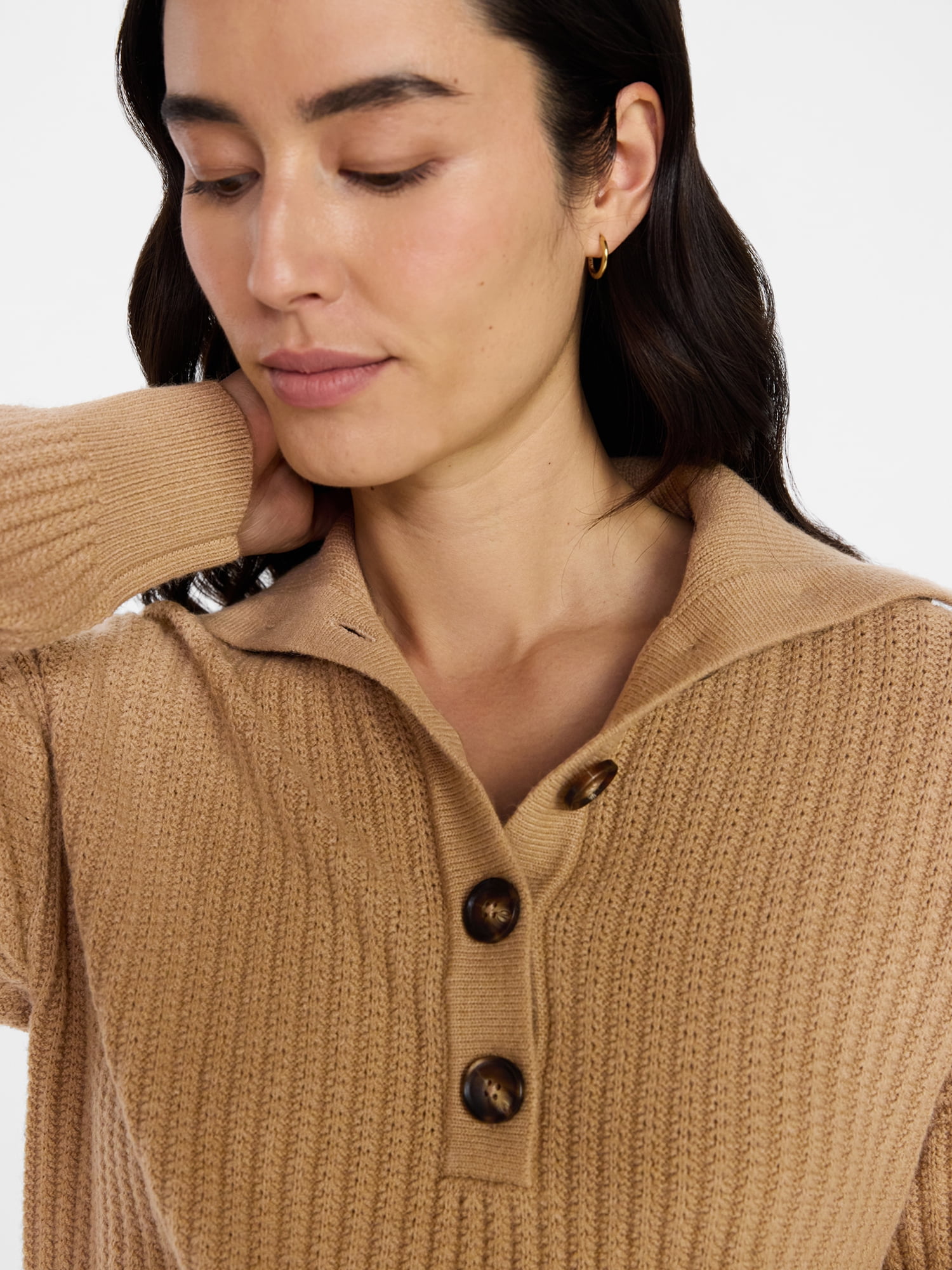 Time and Tru Women's Pullover Henley Sweater, Sizes XS-XXXL