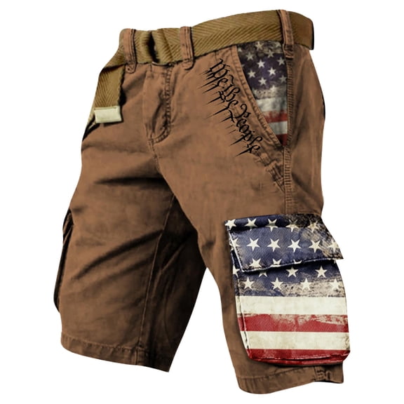 IYYVV 250 Anniversary USA Shorts for Men Cargo Shorts American Flag Patriotic 4th of July Short Independence Day Slacks Brown S