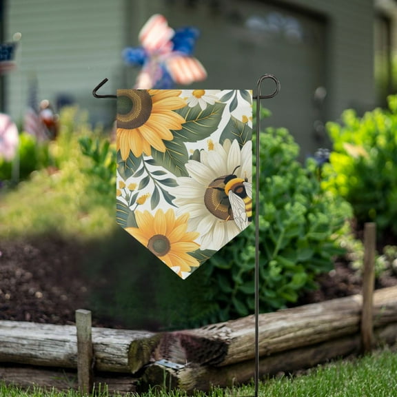 Bee Flowers Garden Flag 18" x 12.5" Double Sided Yard Lawn Outdoor Decor Small Yard Flags
