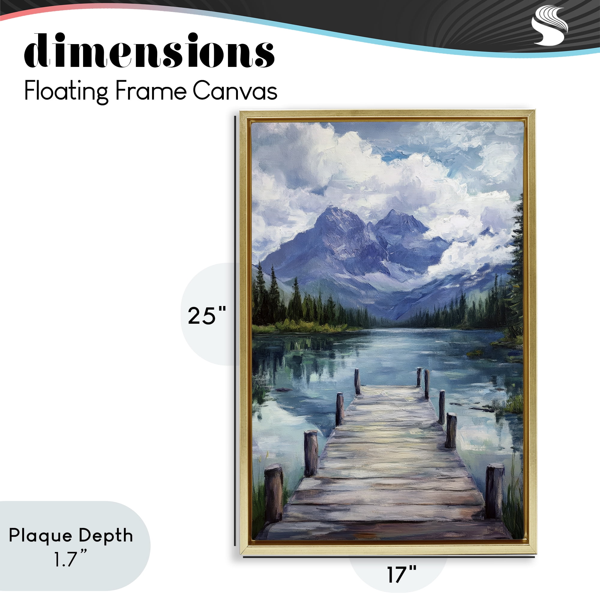 Stupell Industries Weathered Dock on Mountain Lake Gold Framed Floater Canvas Wall Art, design by Petal Prints Design