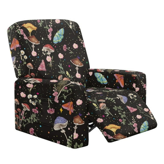Xoenoiee Butterfly Mushroom Flower Pattern Recliner Chair Covers, Stretch Recliner Cover with Elastic Bottom, Soft Lazy Boy Reclining Rocker Slipcover for Living Room