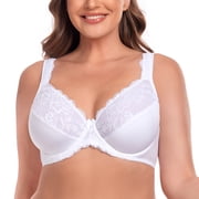 Womens Plus Size Sexy Lace Full Coverage Unpadded Underwire Bras Minimizer Mesh Bras for Big Bust 44J