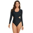 thumbnail image 2 of Baiways New Women's Solid Color Long Sleeve One-Piece Swimsuit, Sunscreen Breathable Design Sense, Beach Hot Spring Park and Surf, Black, 2 of 7