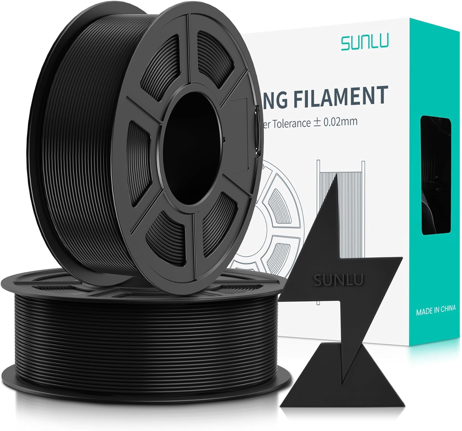 High Speed PLA Filament 1.75mm, SUNLU High-Speed PLA Filament 1kg Bundle for 30-600mm/s Fast Printing, 3D Printer Filament High Speed PLA 2kg, Neatly Wound 1kg Spool, 2 Pack, Black