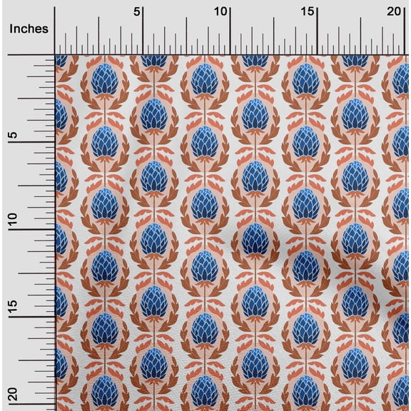 oneOone Cotton Poplin Blue Fabric Leaves & Floral Block Quilting Supplies Print Sewing Fabric By The Yard 56 Inch Wide