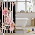 thumbnail image 3 of Pink Floral Shower Curtain Modern Fashion Girly Bath Curtain Romantic Makeup Themed Bathroom Decor Black White Stripe Waterproof Curtain Women Perfume Print Curtain,72" W x 72" L, 3 of 5