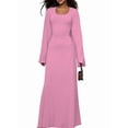 thumbnail image 2 of Wedding Guest Dress for Women Long Sleeve Bodycon Ribbed Knit Maxi Dress Fall Formal Dresses Pink M, 2 of 9