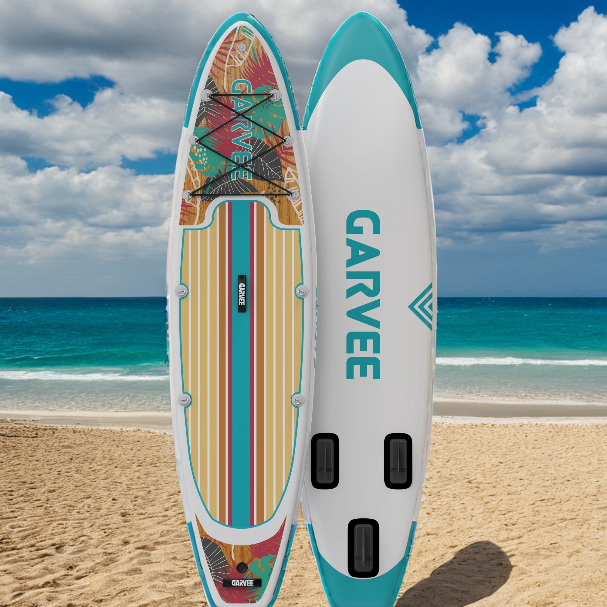 Garvee Inflatable Stand-up Paddle Board, 11' x 34'' x 6'', with Camera Mount, Green & White