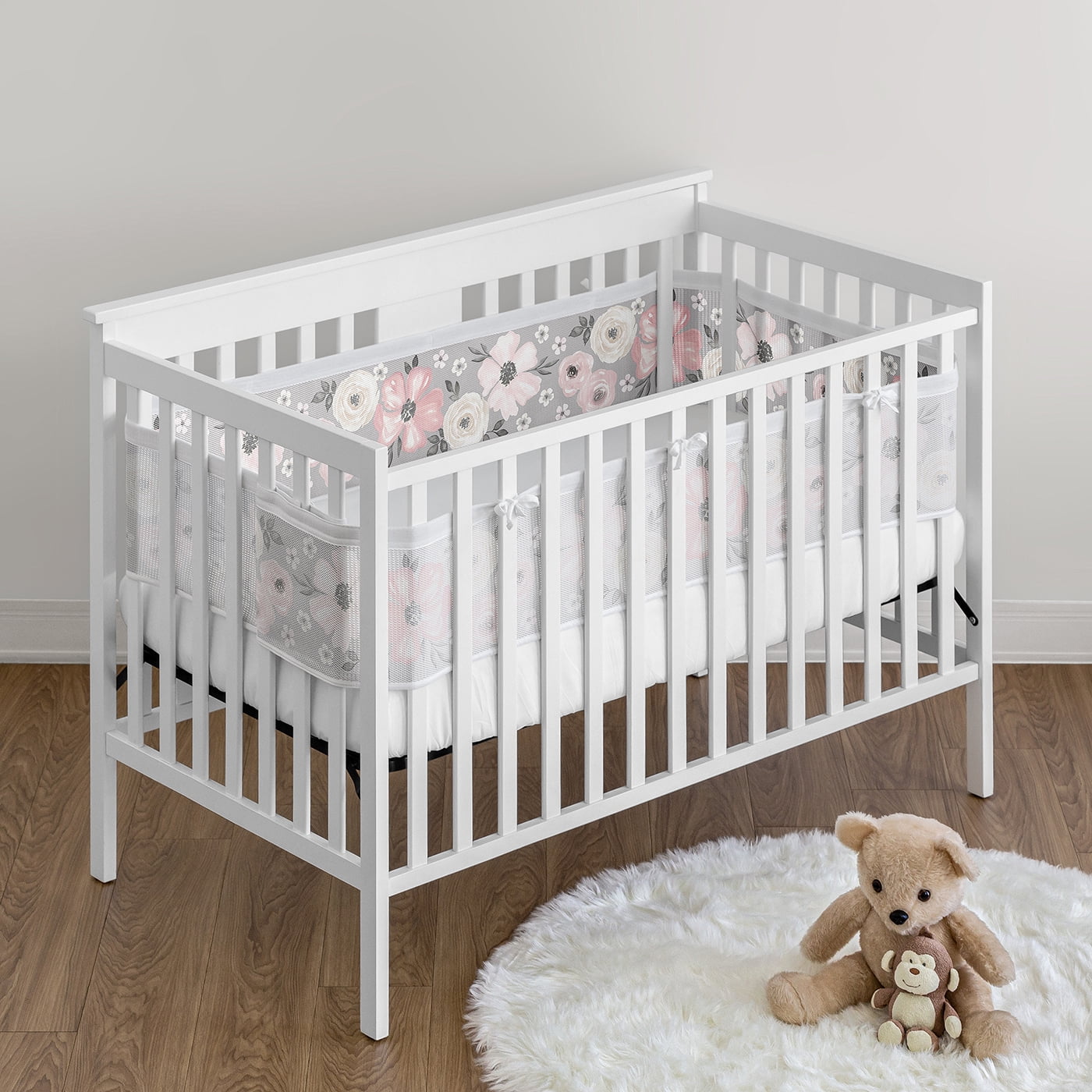 Sweet Jojo Designs + BreathableBaby Watercolor Floral Grey Girl Breathable Mesh Crib Liner