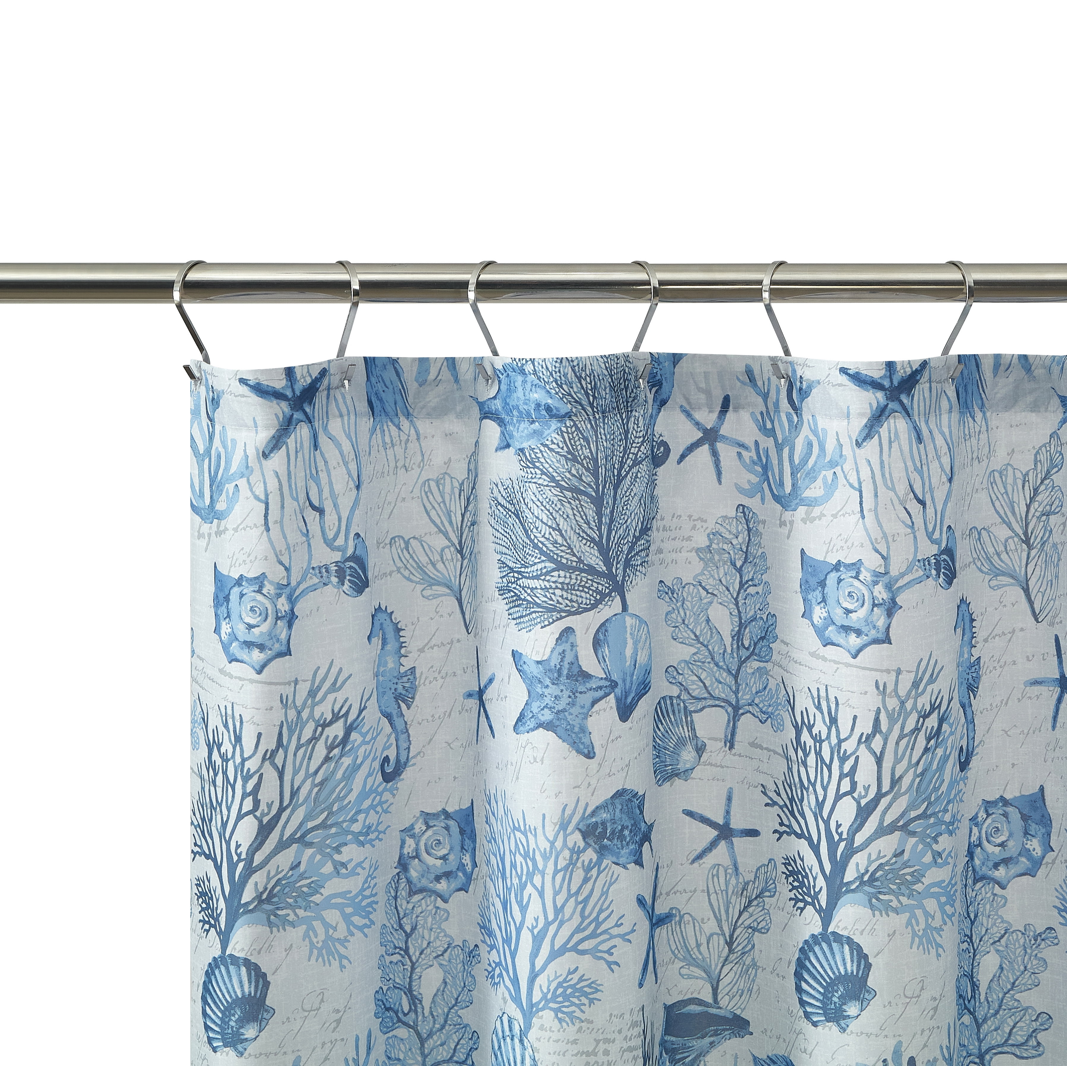 Mainstays 15-Piece Blue Coastal Bathroom Set – Beach-Inspired Shower Curtain, Bath Rugs & Hooks, Washable Ocean Decor