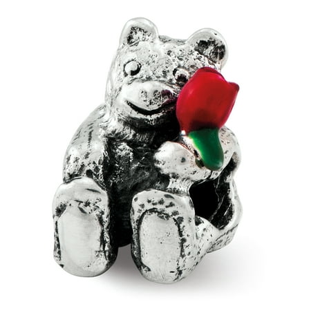 Enamel Sterling Silver Flower Beads - Lex & Lu Sterling Silver Reflections Kids Bear with Enameled Flower Bead