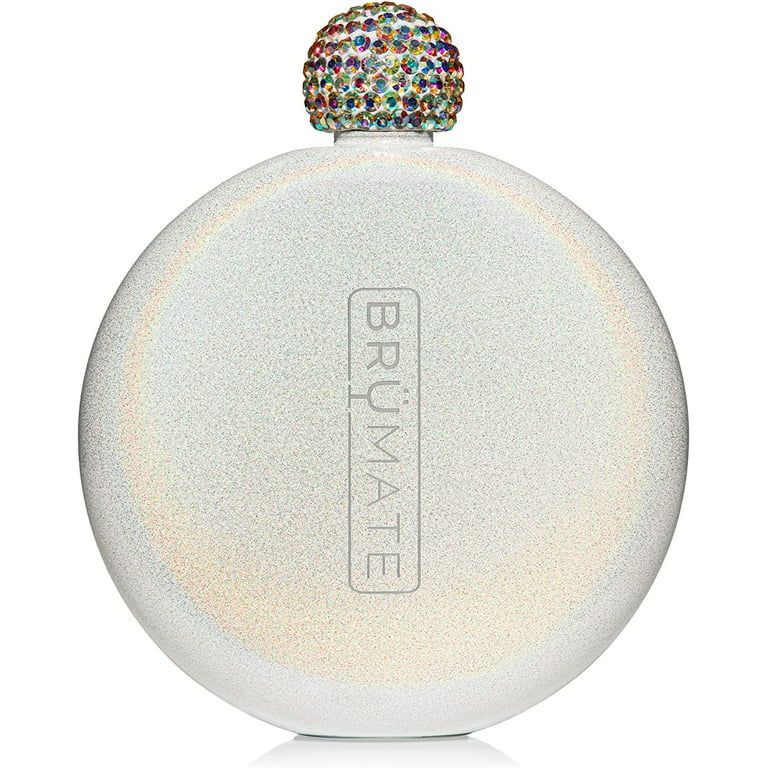 5 OZ. BRUMATE WOMEN'S GLITTER WHITE FLASK STAINLESS STEEL , TOP WITH STONES