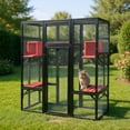 thumbnail image 4 of Pefilos 70" Outdoor Cat House for Large Cats, Enclosure Wood Cat Cage with Platforms and Small House, Gothic Kitty Catio Condo Playpen, Black, 4 of 13