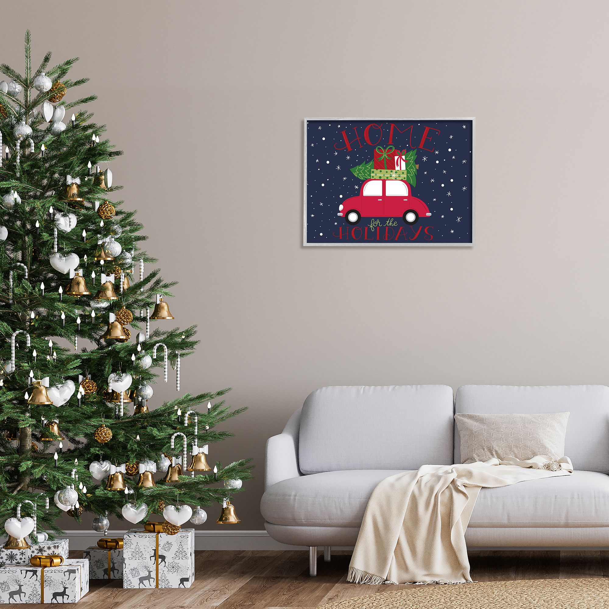 Stupell Indtries Home for Holidays Sentiment Red Car Presents Snow,30 x 24,Design by Amanda McGee
