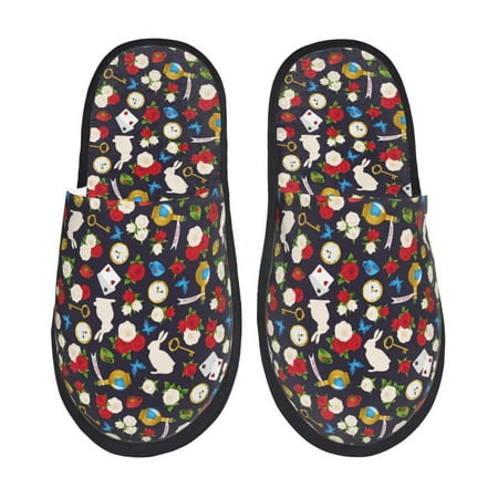 Balery Rose Rabbit Slient Indoor Furry Fleece Comfort House Shoes Soft Non-Slip Home Shoes Cotton slippers House Slippers-- Large