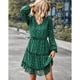 thumbnail image 4 of Vestido de mujer con cuello en V, cintura alta, manga larga, estampado de lunares, falda de línea A, verde oscuro L, 4 of 7