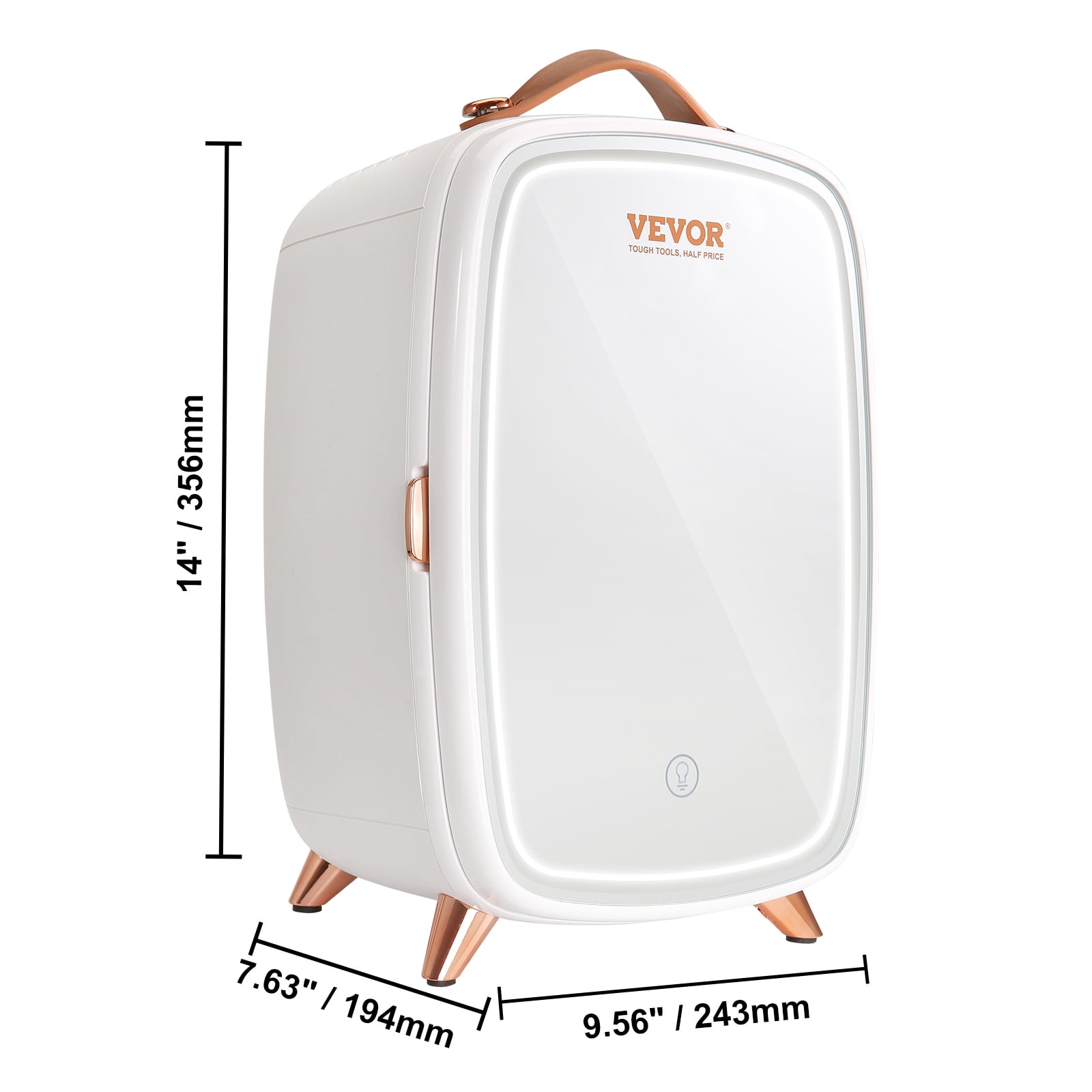 BENTISM 6L Portable Mini Fridge Mini Cooler/Skincare Fridge, Built-In Mirror and Light White