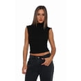 thumbnail image 3 of Sleeveless Crop Tops for Women Mock Neck Ruched Tank Tops Y2k Going Out Tops Solid Slim Fitted Shirts Black M, 3 of 7