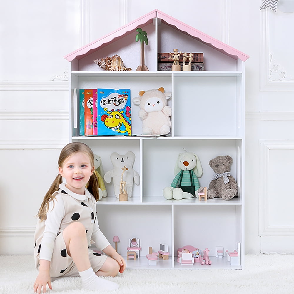 Wooden Dollhouse Bookcase Children's Bookshelf Toy Storage 4Tier Kids