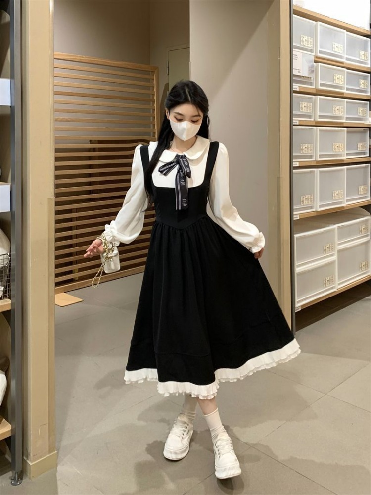 Korean Style School Black Dress Sweet Japanese Harajuku