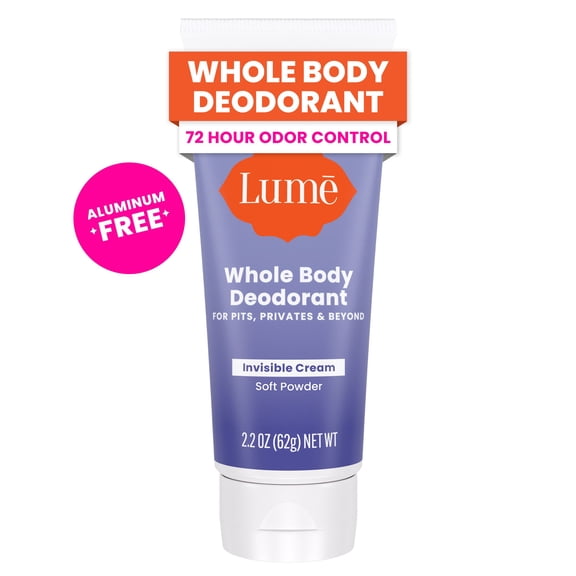 Lume Whole Body Women's Invisible Cream Tube Deodorant Soft Powder Scent, Aluminum-Free, 2.2 oz