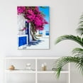 thumbnail image 3 of HFDF Canvas Wall Art, White Fence with Blue Door is Surrounded by Pink Bougainvillea Flower, Greece Beautiful Scenery Print Pictures Modern Artwork for Home Decoration Walls Decor 16x24inch Framed, 3 of 6