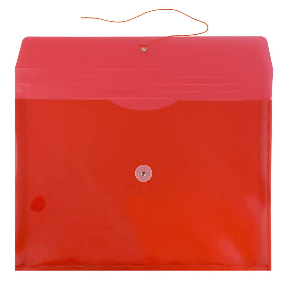 JAM Paper Plastic Envelopes with Button & String Tie Closure, Legal Booklet, 9 3/4 x 14 1/2, Red, 3/Pack