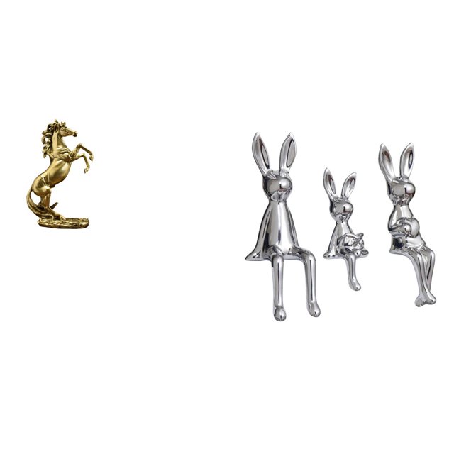Conjunto De Figuras Familiares De Caballo Y Conejo Hechas A Mano Para Decoración De Mesa, Escultura Animal Ligera, Adorno Para Hoteles, Estanterías, Chimeneas, Vitrinas Y Escritorios.