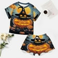 thumbnail image 4 of Halloween Ghosts Horror Pumpkin Women's Ruffle Short Sleeve Tops And Shorts Cute Peeps Bunny Pajamas Sets, 4 of 7