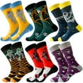 thumbnail image 1 of Chockeie Mens Colorful Fun Dress Socks - Funky Pattern Socks Novelty Smart Design Cotton Casual Calf Socks 6 Pairs，Set2, 1 of 7