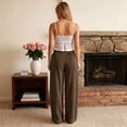 thumbnail image 5 of Women's Striped Cotton Linen Wide Leg Pants, Elastic Drawstring Waist Straight Long Trousers with Pockets, Casual Summer Loose Pants for Daily Vacation Wear 02-Brown XL, 5 of 5