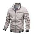 thumbnail image 2 of CEHVOM Men's Color Stand-up Collar Zipper Casual Warm Windproof Pocket Motorcycle Jacket, 2 of 6