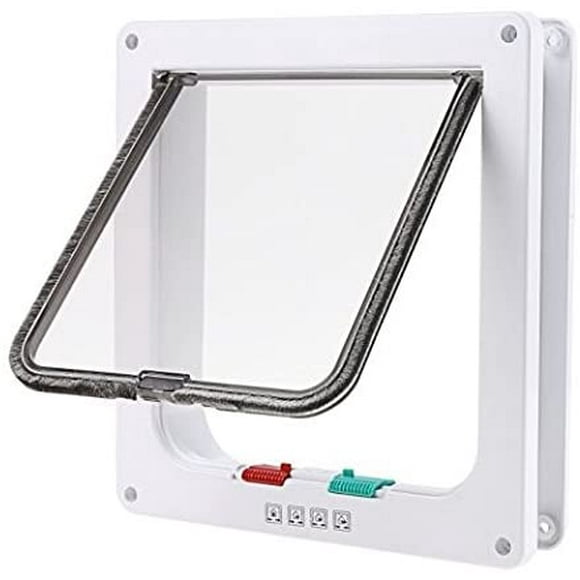 Chatière Porte à 4 Positions Cat Mate Grande Blanc Porte Verrouillable pour Chat ou Chien Facile à Installer(23cmx 25cmx 5.5cm)