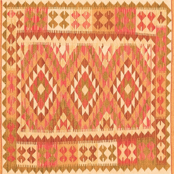 Ahgly Company Indoor Square Oriental Orange Traditional Area Rugs, 7' Square