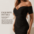 thumbnail image 2 of Women's Elegant Ruched Bodycon Midi Dress Off Shoulder Short Sleeve Cocktail Evening Dress, 2 of 5