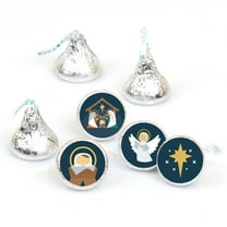 Big Dot of Happiness Holy Nativity - Manger Scene Religious Christmas Round Candy Sticker Favors - Labels Fits Chocolate Candy (1 sheet of 108)