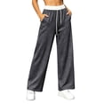 thumbnail image 2 of PInxai Sweatpants for Women Drawstring Elastic Waisted Loose Casual Workout Pants Comfy Trousers with Pockets,Dark Gray,L, 2 of 6