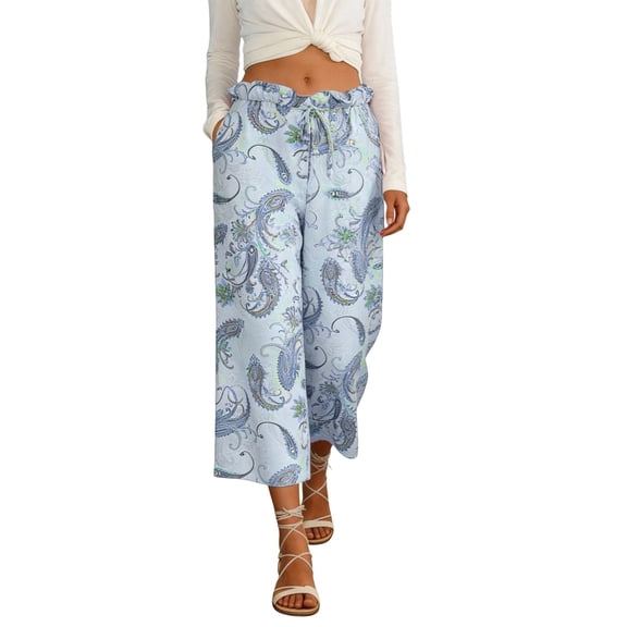 Admvng Women Capri Pants Casual Loose Summer Comfy Workout Elastic Waist Drawstring Shorts Pants With Pockets Size S-2XL