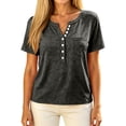 thumbnail image 5 of Shirts for Women V Neck Button Down Dressy Casual Henley Shirts for Women Summer Short Sleeve Trendy Relaxed Fit Basic T Shirts Dark Gray S, 5 of 7
