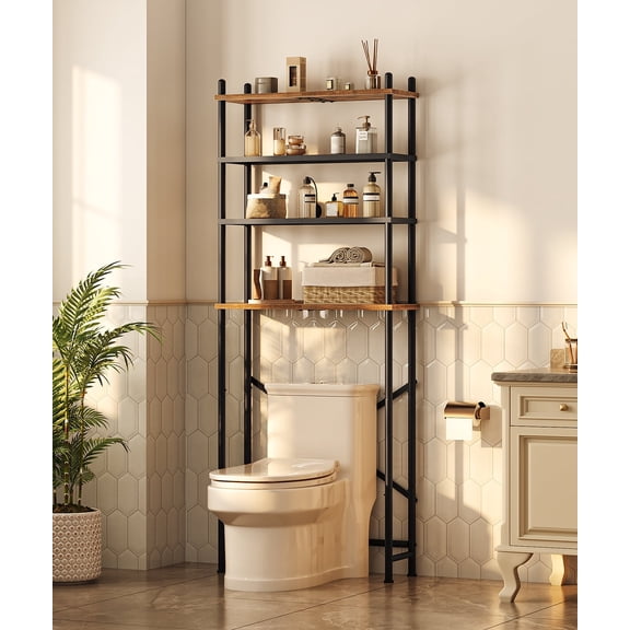 HOOBRO 4-Tier Over The Toilet Shelf, Rustic Brown and Black