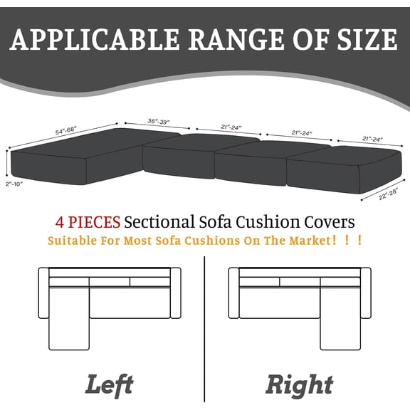 Sectional Couch Covers for Sofa Cushion L Shaped Couch Cover Washable Soft Couch Cushion Covers Stretch Sofa Slipcovers with 2 Pcs Pillowcases(4-Piece 3 Seater   1 Chaise, Black)
