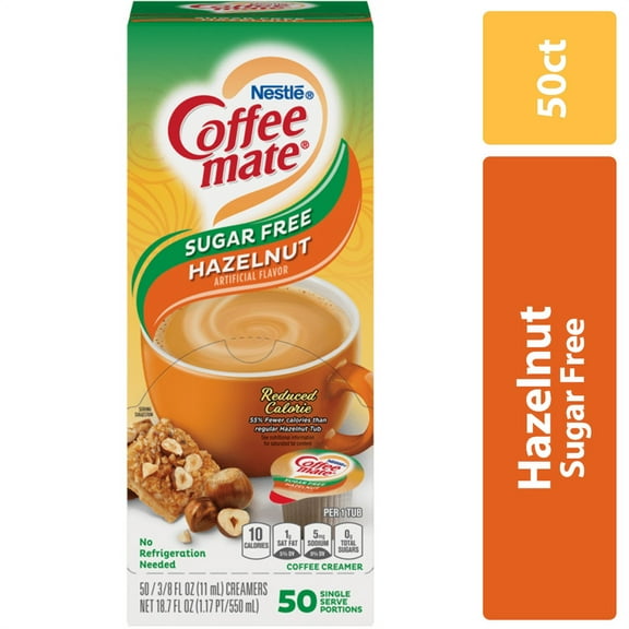 Coffee Mate Sugar Free Hazelnut Liquid Coffee Creamer Singles, 0.375 Fl Oz, 50 Ct